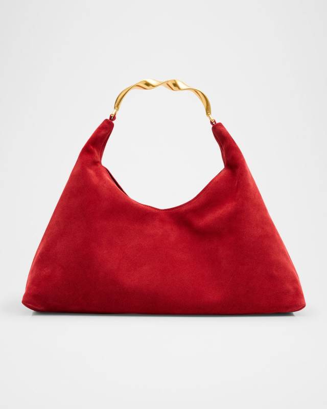 Nixi Suede Twist-Handle Hobo Bag